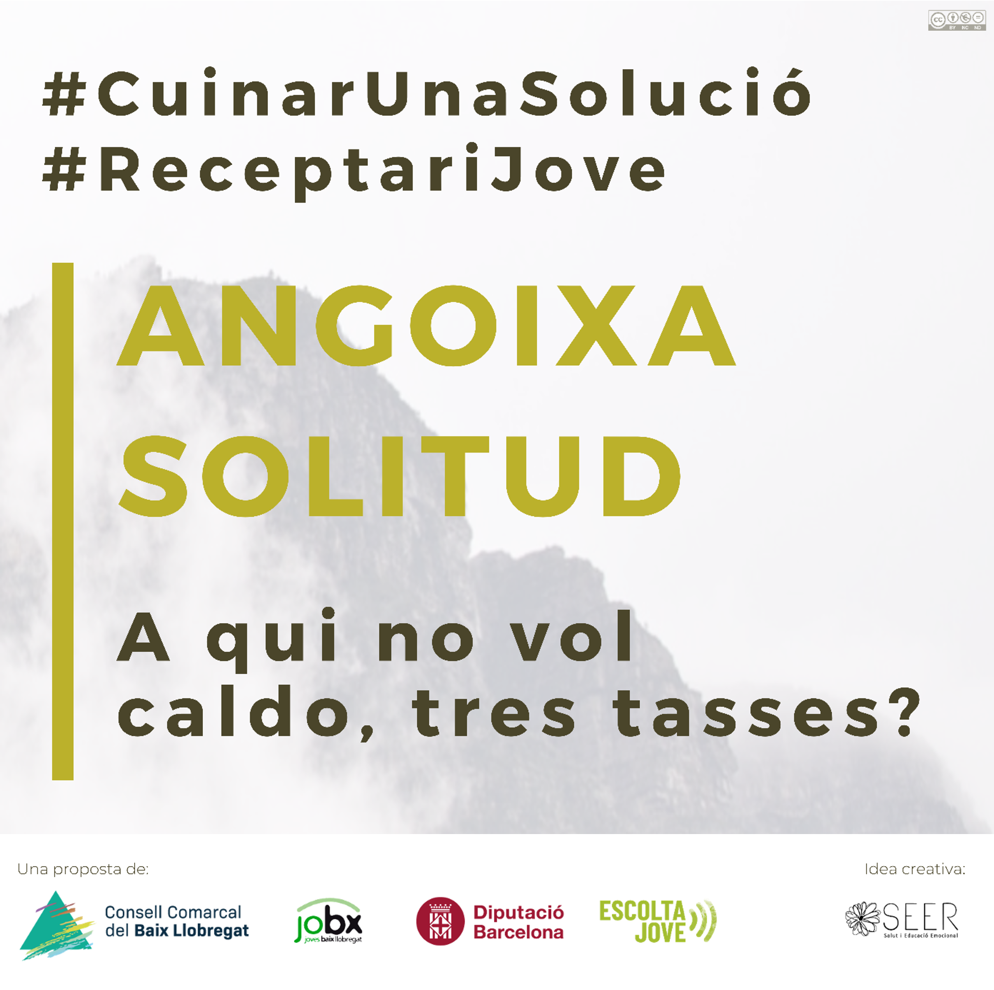 Abraçar l'angoixa i la solitud, materials i campanya de sensibilització #CuinarUnaSolució #ReceptariJove